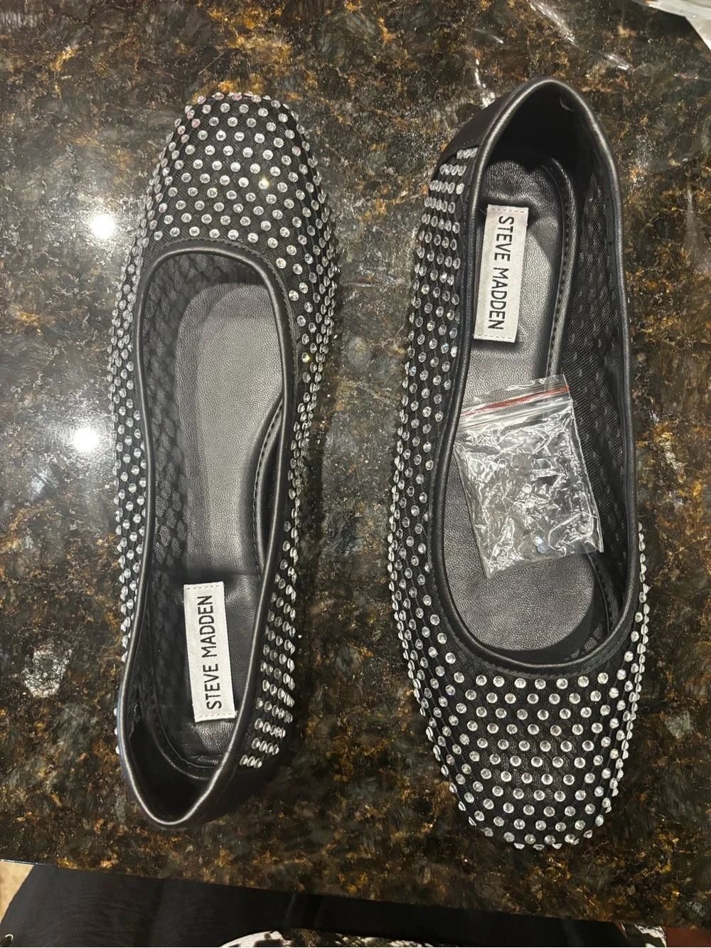 Steve Madden Black Studded Ballet Flat with Silver Accents NWOT